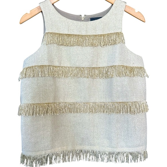 Anthropologie Sunday In Brooklyn Gold Fringe Sleeveless Top - Picture 5 of 12